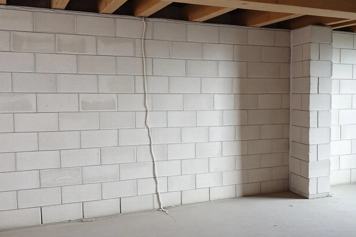 Unfinished basement block wall showing cracking that a professional would evaluate for movement